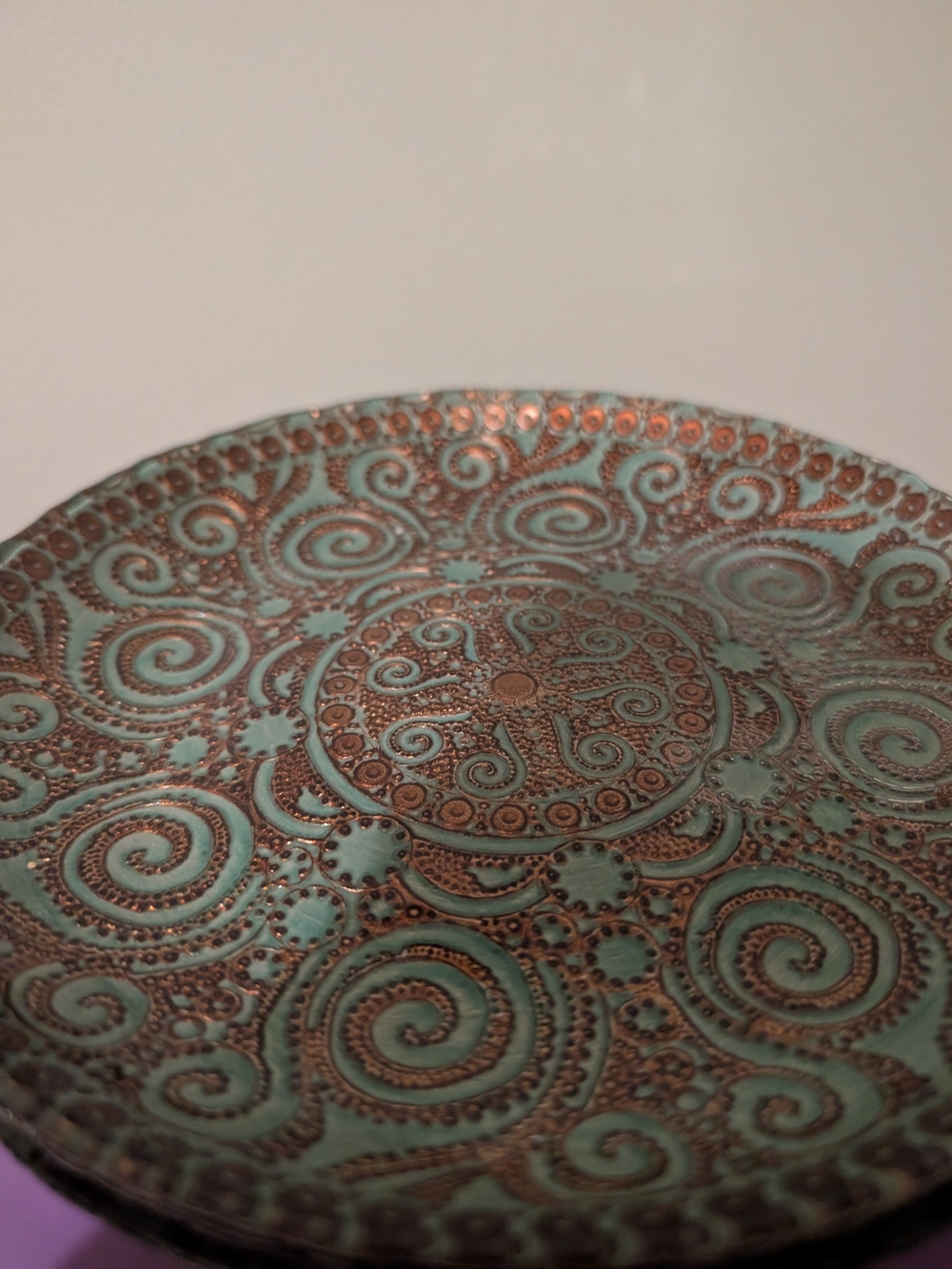 Decorative Turquoise Copper Patterned Plates(5)- Home Art